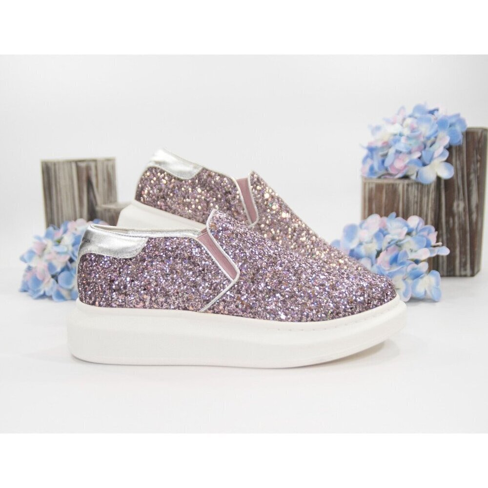 Alexander McQueen Multi Glitter Leather Slip On Oversize Sneakers 39.5 NWOB - Picture 2 of 6
